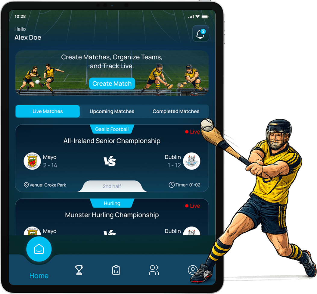 Stats App on tablet with hurling player