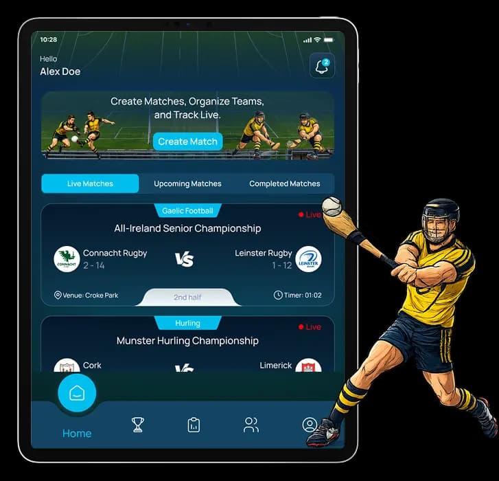 Stats App on tablet with hurling player